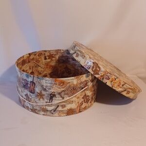 Vintage Victorian Large Round Hat Box Round Cherubs Instruments Music Stars